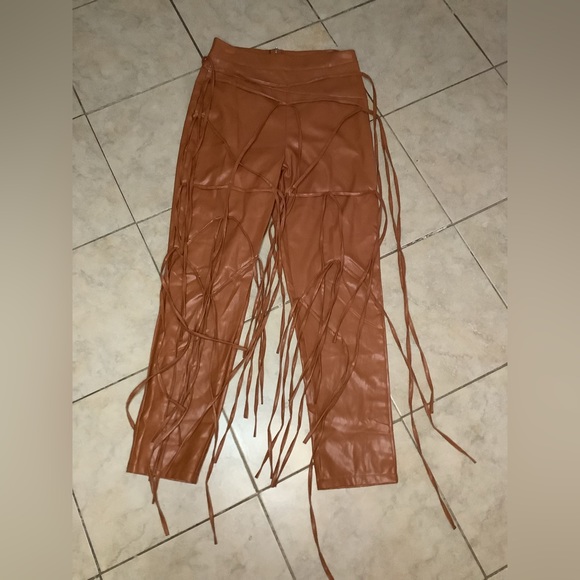 Faux Tan Leather Pants w/strings. Sz XL - Picture 3 of 8
